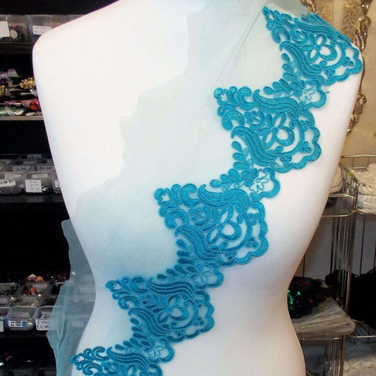 1m 18cm turquoise blue embroidered net lace floral scallop edge