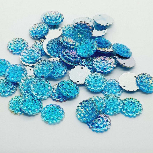 10x 16mm turquoise AB acrylic textured flower sew on rhinestone gem round