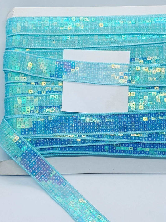 1m turquoise blue AB sequin braid trimming net ribbon 2.3cm