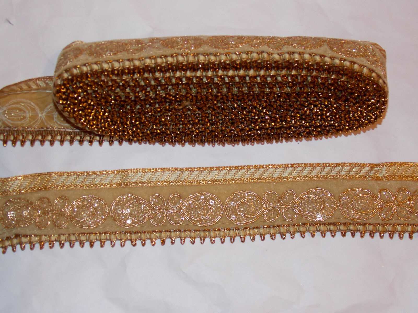 1m velvet light gold embroidered ribbon with sequins and braid 5cm