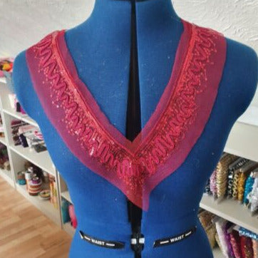 1x wine embroidered net applique patch/ collar/ neckline sequin