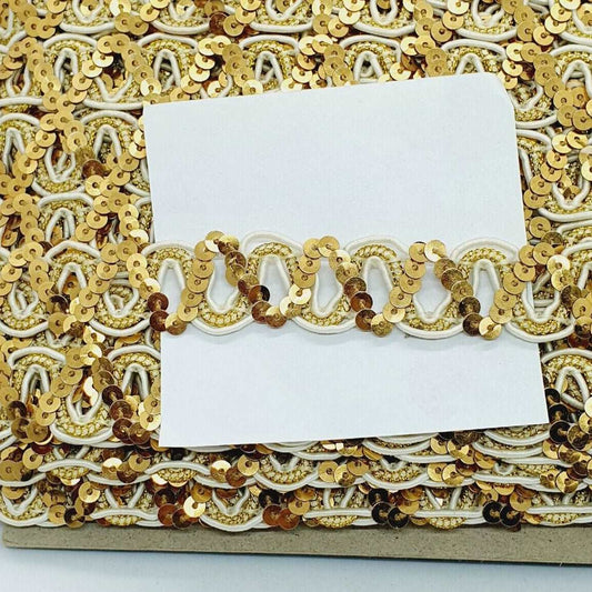 1m Gold sequin Gold Glitter Loop braid trimming ribbon 20mm craft