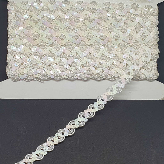 1m white pearl AB sequin gimp braid trimming ribbon 20mm