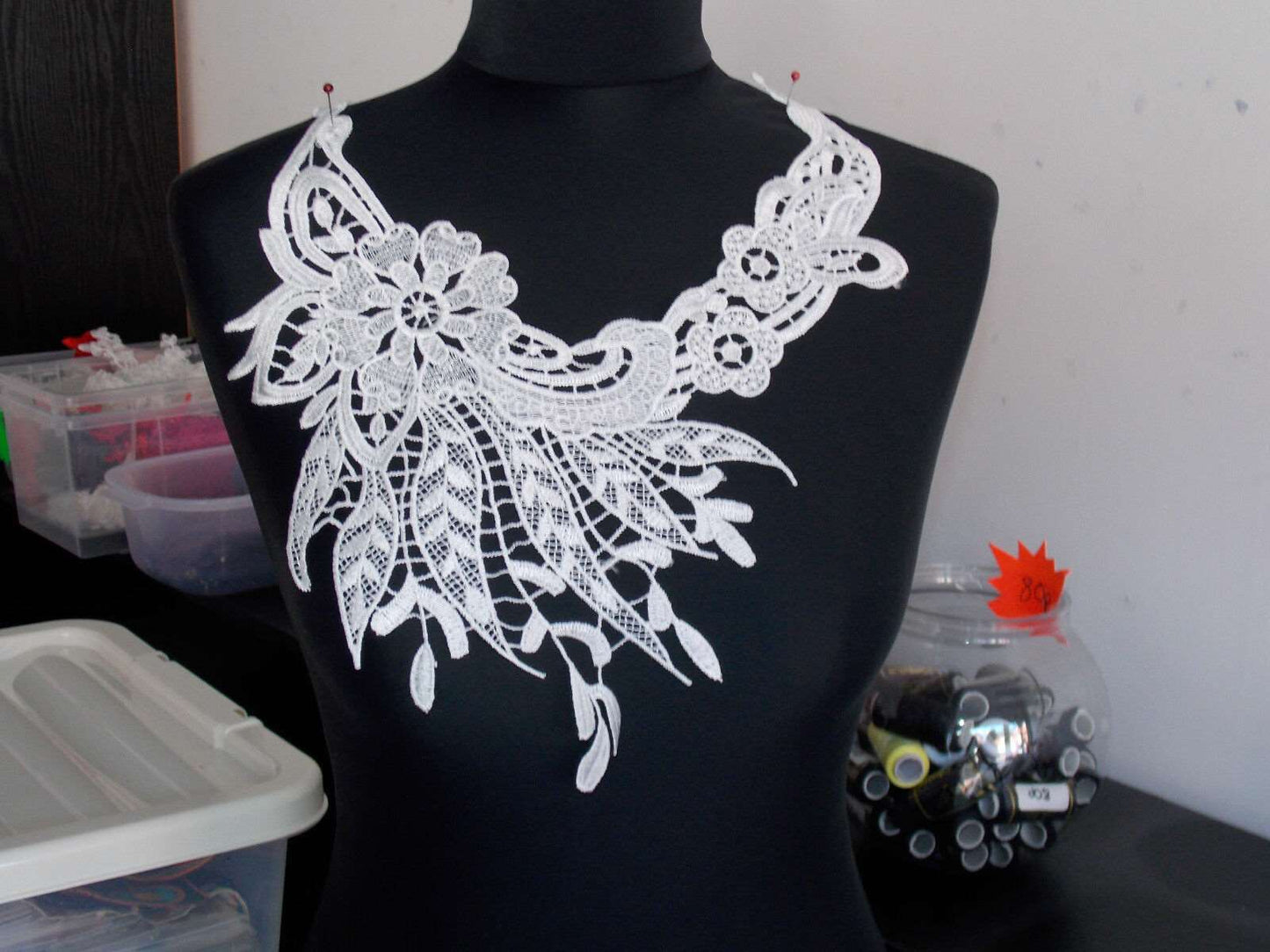 1x soft white embroidered net applique patch/ collar/ neckline