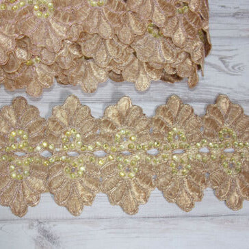 1m 9cm Metallic bronze gold lace applique with crystals