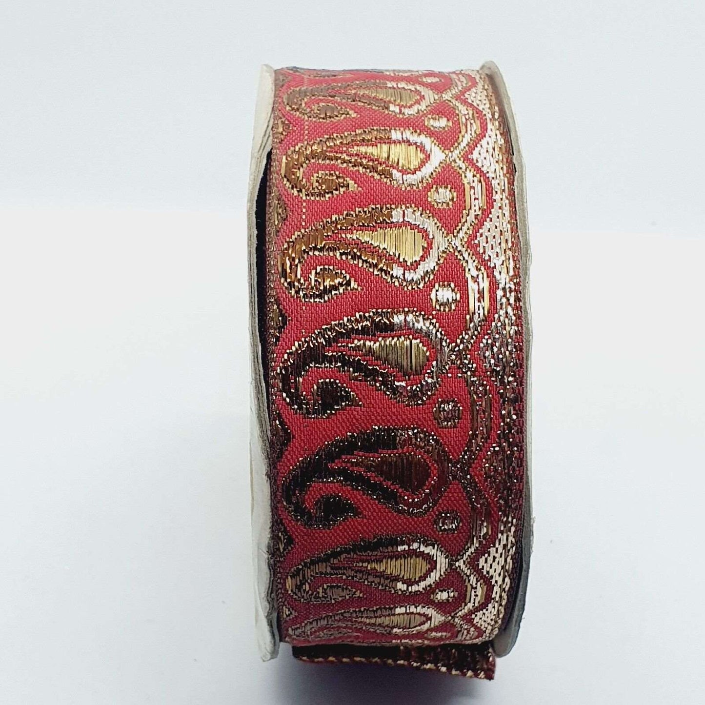 1m 40mm metallic gold/ bronze & wine paisley embroidered ribbon