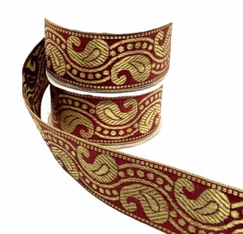 1m 38mm wine gold paisley jacquard embroidered ribbon