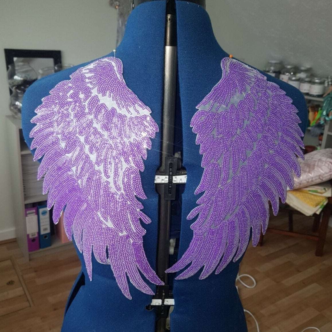 1x purple sequin WING hot-fix applique XL