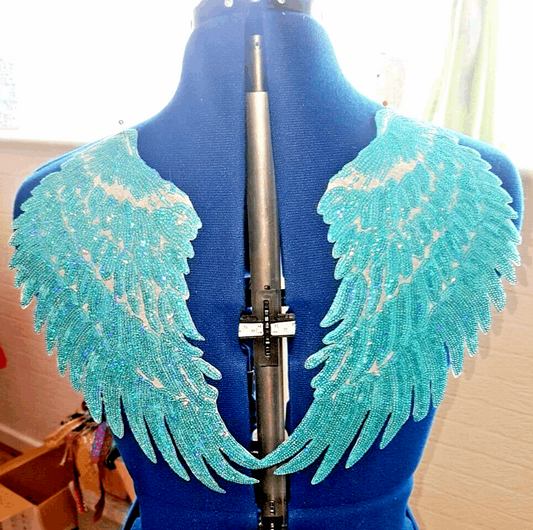 1x turquoise hologram sequin WING hot-fix applique XL