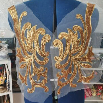 1x pair of gold sequin applique patch/ collar/ neckline