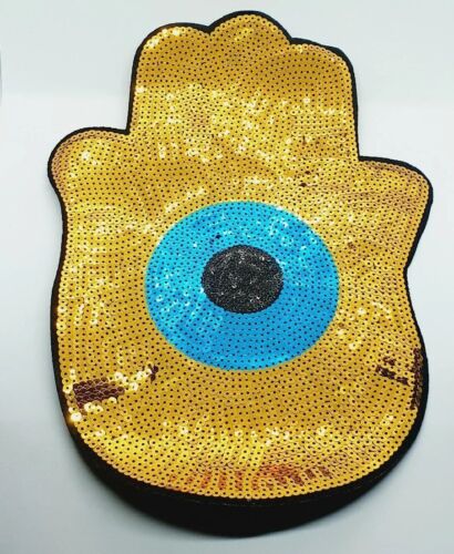 1x Turkish evil eye Hand of Fatima sequin applique HOT-FIX