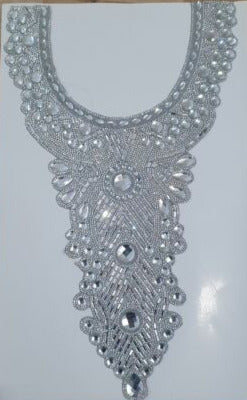 1x silver clear crystal hot fix applique collar/ neckline