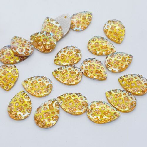 10x 18mm yellow AB textured acrylic sew on rhinestone gem pear drop