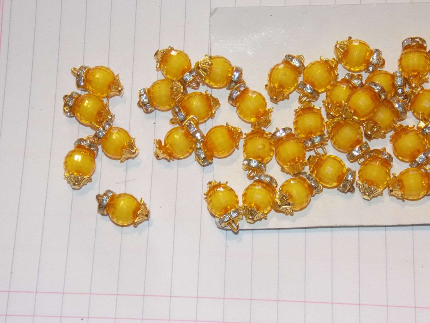 5x 18mm fancy glass GOLDEN YELLOW crystal gem dress button jewel rhinestone