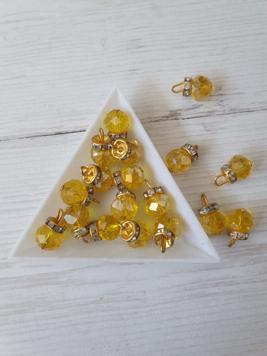 5x 15mm yellow AB glass bead crystal gem dress button rhinestone