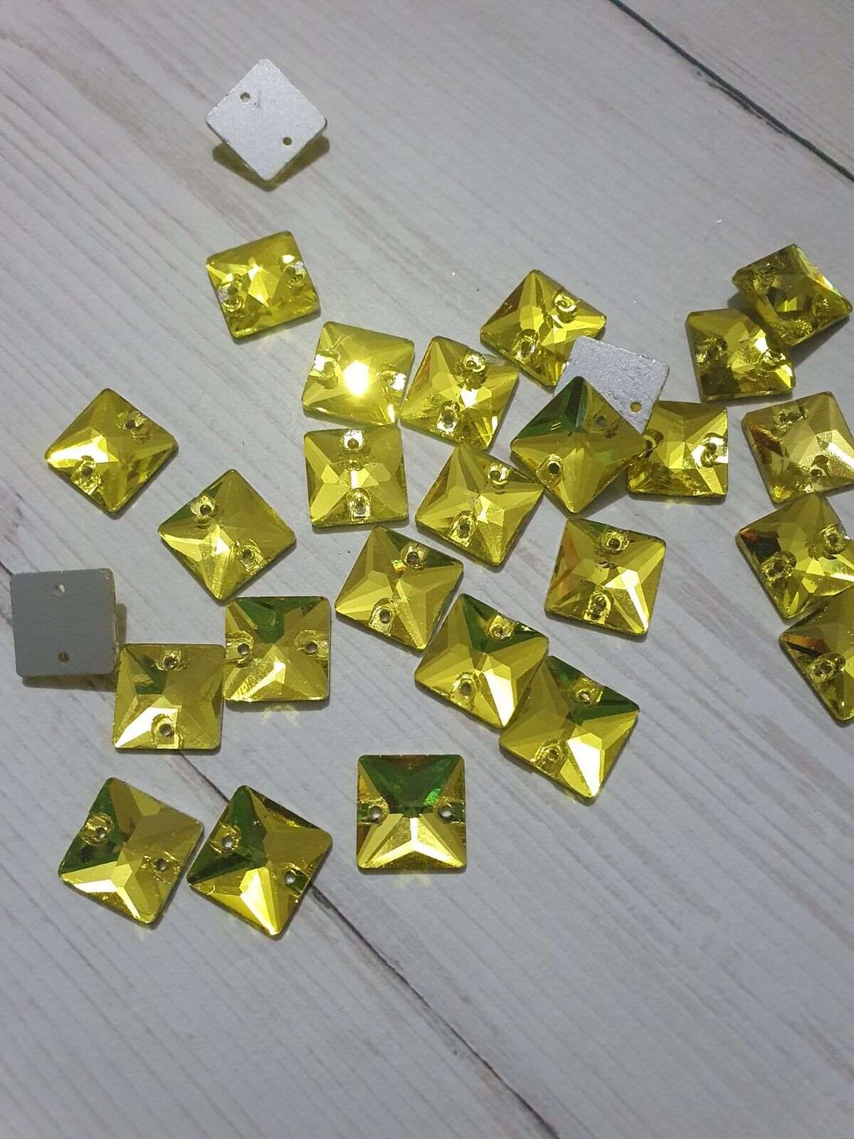 5x 12mm YELLOW square glass crystal gem SEW ON